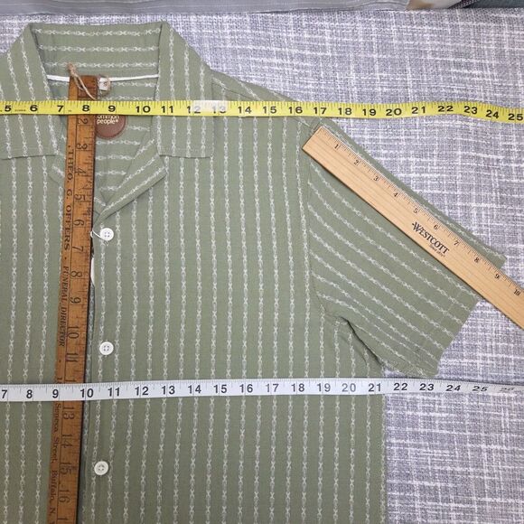 NWT COMMON PEOPLE Harris Shirt Linen Blend SS Sage Green Stripe Mens S MSRP $179 - Picture 7 of 13